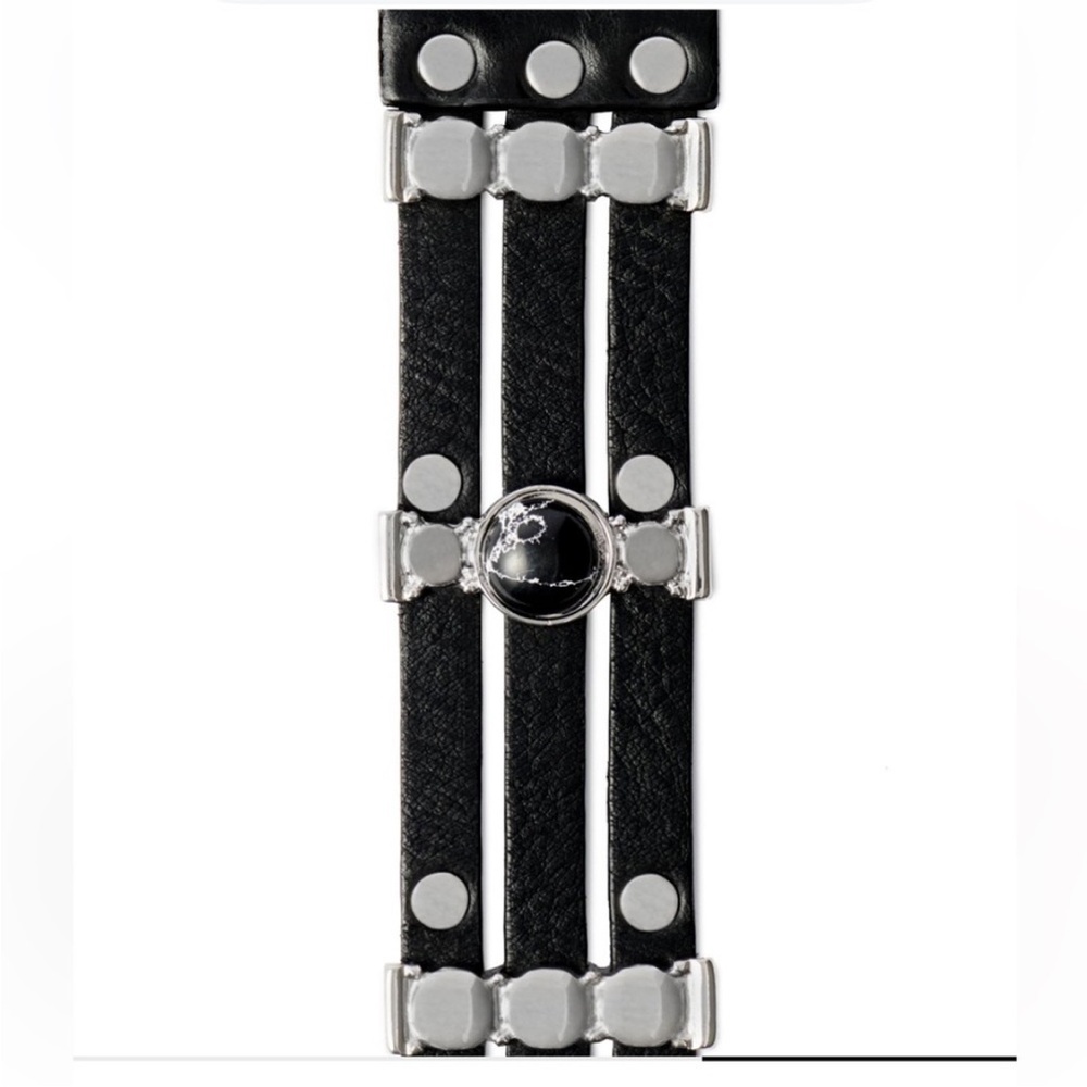 NWT Maje Black Leather Multi-Row Studded Waist Belt with Silver Emblems - Picture 2 of 8